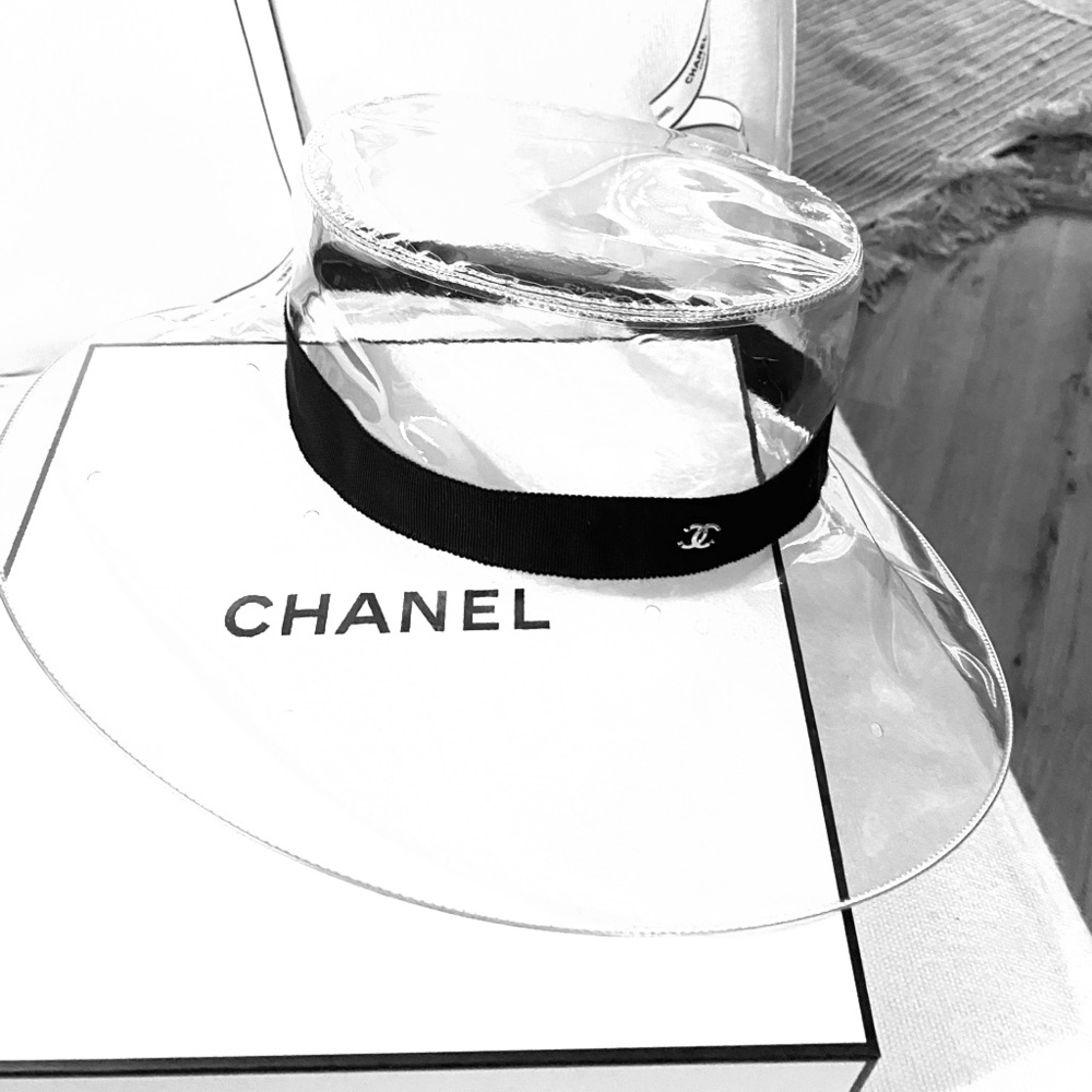 CHANEL Plastic Rain Hat Boater Style M Authentic!!